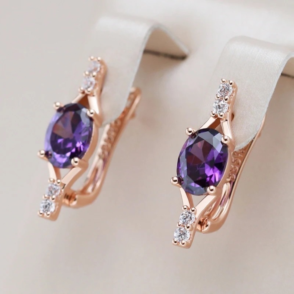 Rose Gold Plated Purple Zirconia Drop Earrings